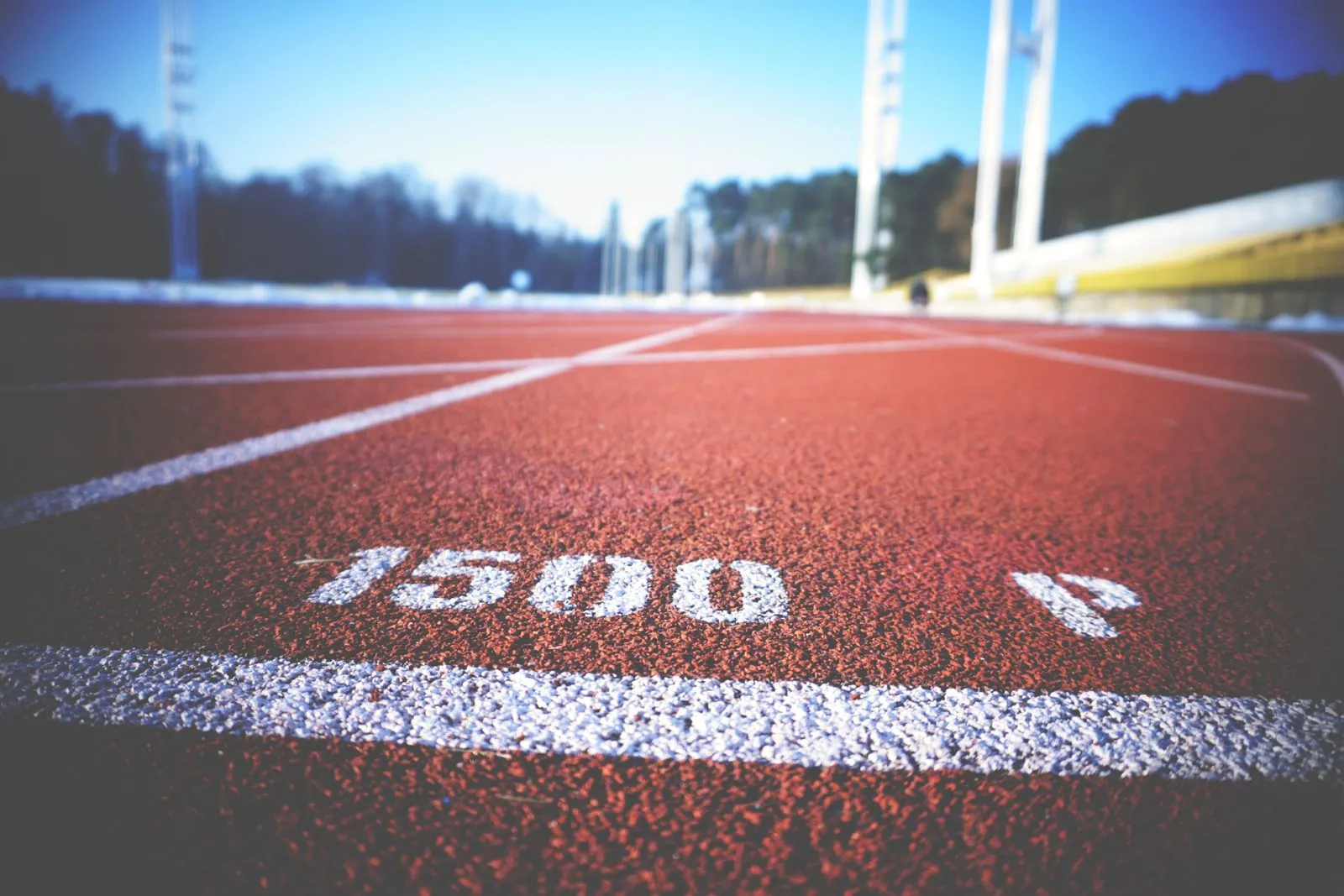 Marque des 1500 mètres peinte sur le tartan d'une piste